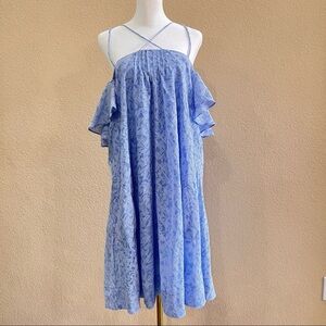 Anthropologie HD In Paris Blue Cotton Striped Ruffle Off Shoulder Dress Sz XL